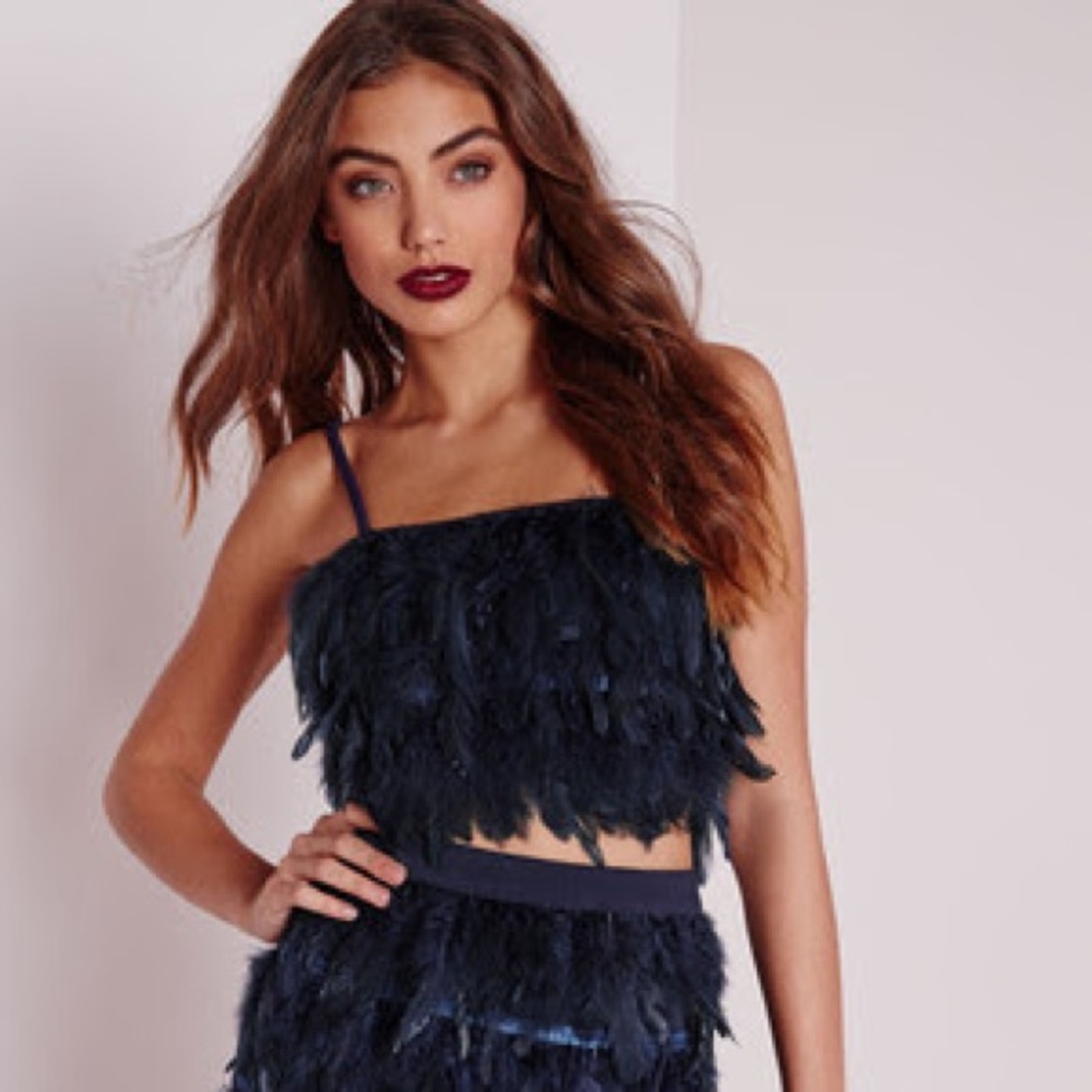 Missguided blue feather crop top